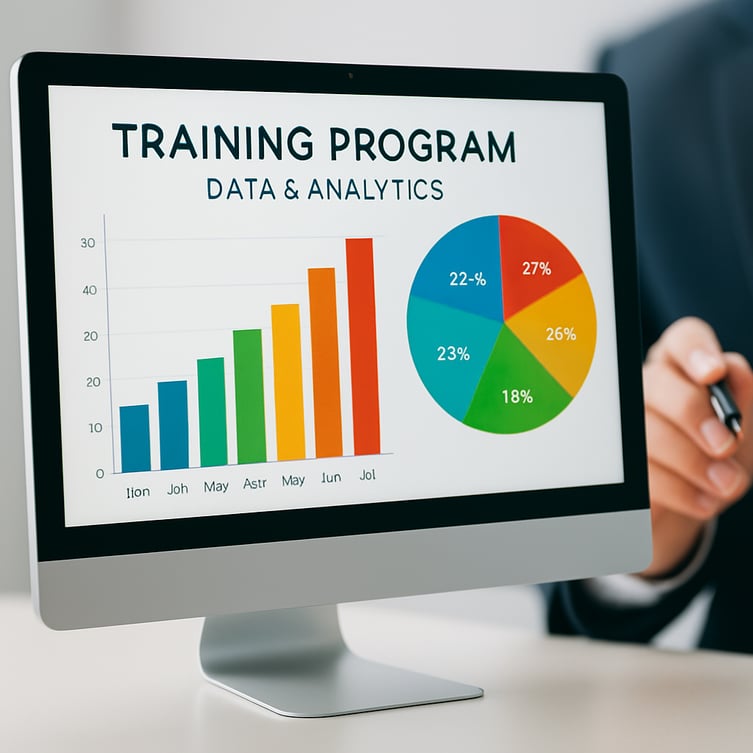  A computer screen showing a colorful graph and chart for training analytics.